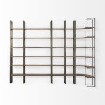 Taunton 80L x 10.5W x 90H Medium Brown Wood W/ Antique Nickel Metal Frame 6 Tier Shelving Unit