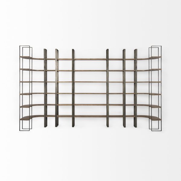 Taunton 80L x 10.5W x 90H Medium Brown Wood W Antique Nickel Metal Frame 6 Tier Shelving Unit 7
