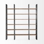 Taunton II 80L x 10.5W x 90H Dark Brown Wood And Black Iron Six Shelving Unit
