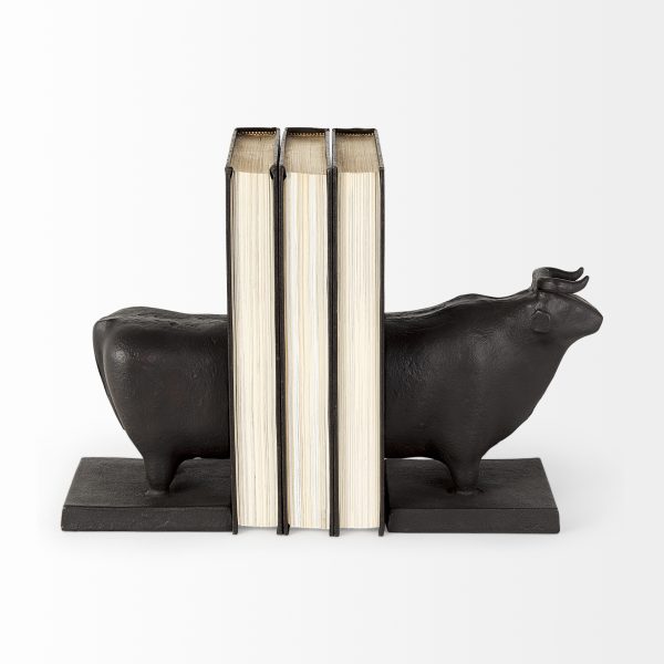 Taurus III Set of 2 9L x 4W Black Cast Aluminum Bull Bookends 1