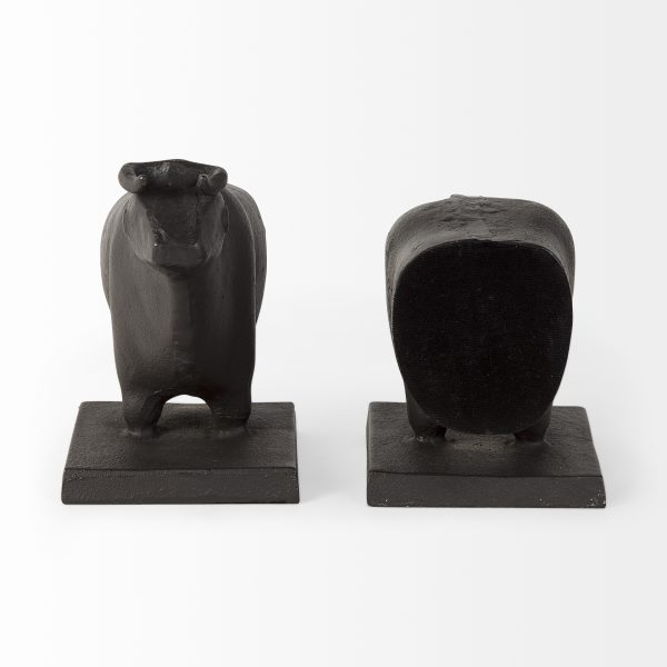 Taurus III Set of 2 9L x 4W Black Cast Aluminum Bull Bookends 5