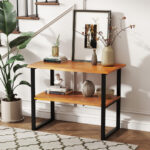 Teak Wood 2-Tier End Table with Open Shelves 8 Teak Wood 2-Tier End Table with Open Shelves