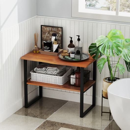 Teak Wood 2-Tier End Table with Open Shelves 5 Teak Wood 2-Tier End Table with Open Shelves - Image 5