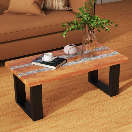 Teak Wood Coffee Table with River-Inspired Epoxy Tabletop 5 Teak Wood Coffee Table with River-Inspired Epoxy Tabletop - Image 5