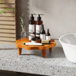 Teak Wood Flower-Shaped Pedestal Stand for Decor and Snacks 8 Teak Wood Flower-Shaped Pedestal Stand for Decor and Snacks
