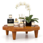 Teak Wood Flower-Shaped Pedestal Stand for Decor and Snacks 11 Teak Wood Flower-Shaped Pedestal Stand for Decor and Snacks