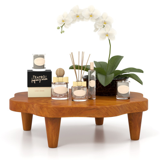 Teak Wood Flower-Shaped Pedestal Stand for Decor and Snacks 4 Teak Wood Flower-Shaped Pedestal Stand for Decor and Snacks - Image 4