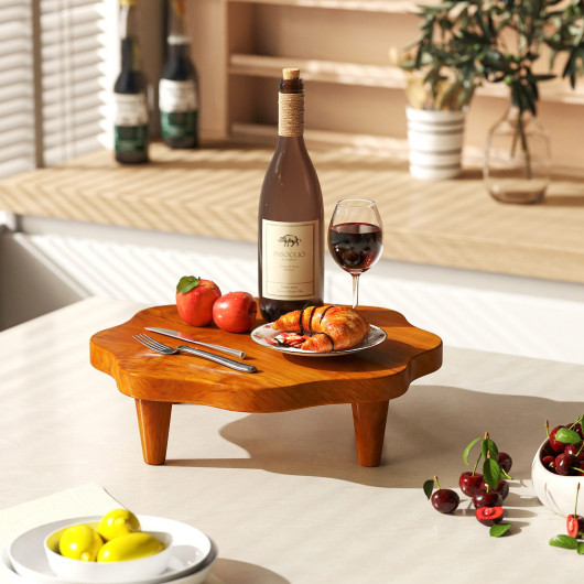 Teak Wood Flower-Shaped Pedestal Stand for Decor and Snacks 2 Teak Wood Flower-Shaped Pedestal Stand for Decor and Snacks - Image 2