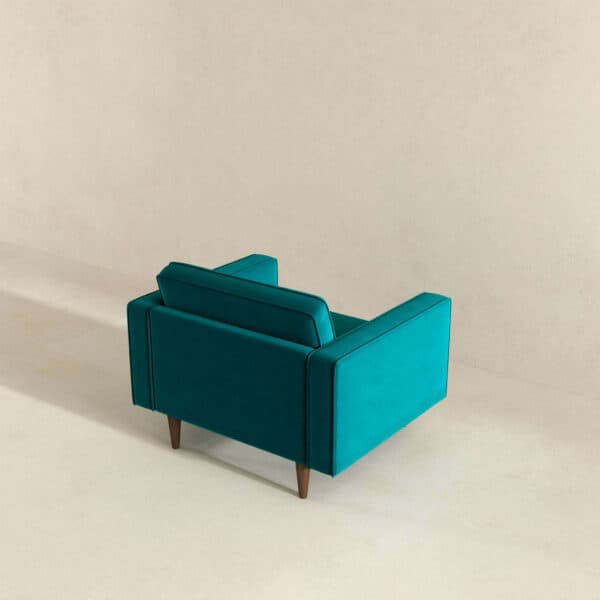 Teal Velvet Mid Century Modern Lounge Chair With Walnut Legs 5