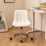 Armless White Teddy Fleece Office Chair with Adjustable Height