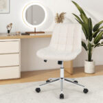Armless White Teddy Fleece Office Chair with Adjustable Height