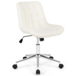 Armless White Teddy Fleece Office Chair with Adjustable Height