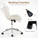 Armless White Teddy Fleece Office Chair with Adjustable Height