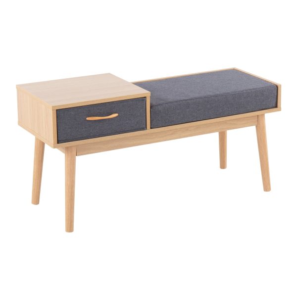 Telephone Contemporary Natural Wood and Grey Fabric Bench 1