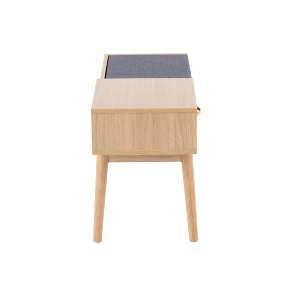 Telephone Contemporary Natural Wood and Grey Fabric Bench 2