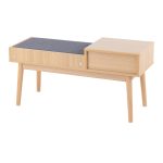 Telephone Contemporary Natural Wood and Grey Fabric Bench 13 Telephone Contemporary Natural Wood and Grey Fabric Bench
