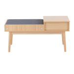 Telephone Contemporary Natural Wood and Grey Fabric Bench 14 Telephone Contemporary Natural Wood and Grey Fabric Bench