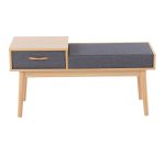 Telephone Contemporary Natural Wood and Grey Fabric Bench 15 Telephone Contemporary Natural Wood and Grey Fabric Bench