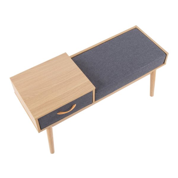 Telephone Contemporary Natural Wood and Grey Fabric Bench 6