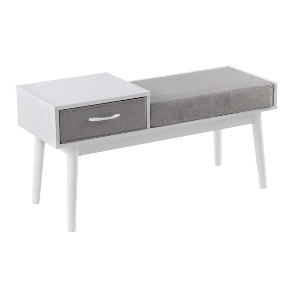 Telephone White Wood Contemporary Bench with Drawer 1
