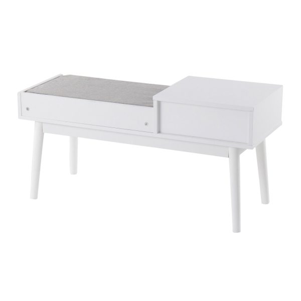 Telephone White Wood Contemporary Bench with Drawer 3