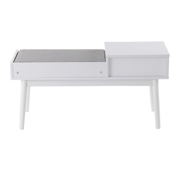Telephone White Wood Contemporary Bench with Drawer 4