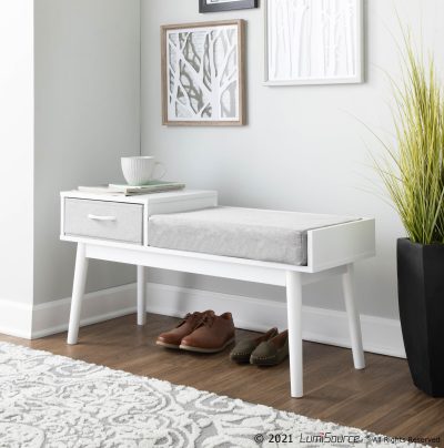 Telephone White Wood Contemporary Bench with Drawer