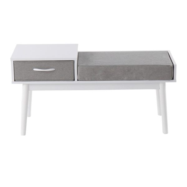 Telephone White Wood Contemporary Bench with Drawer 5