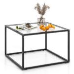 Modern Glass Coffee Table with Metal Frame for Compact Spaces