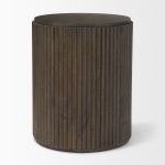 Terra 18L x 18W x 22H Dark Brown Wood Fluted Round Side Table