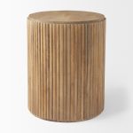 Terra 18L x 18W x 22H Light Brown Wood Fluted Round Side Table