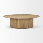 Terra 48L x 28W x 15H Light Brown Wood Oval Fluted Coffee Table