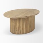 Terra 48L x 28W x 15H Light Brown Wood Oval Fluted Coffee Table
