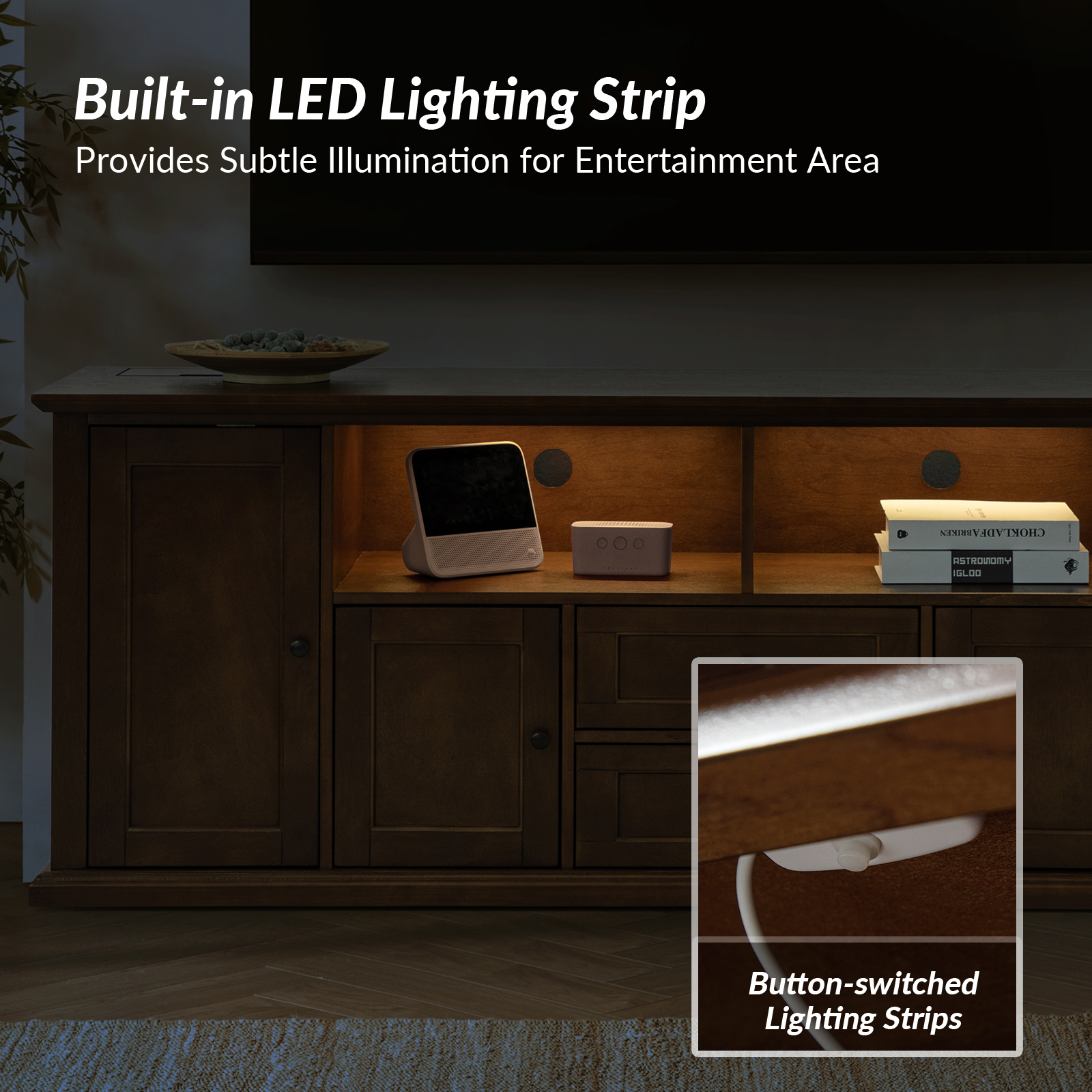 Tessa Walnut 72 Inch LED Lighted TV Stand with Charging 4 Tessa Walnut 72 Inch LED Lighted TV Stand with Charging - Image 4