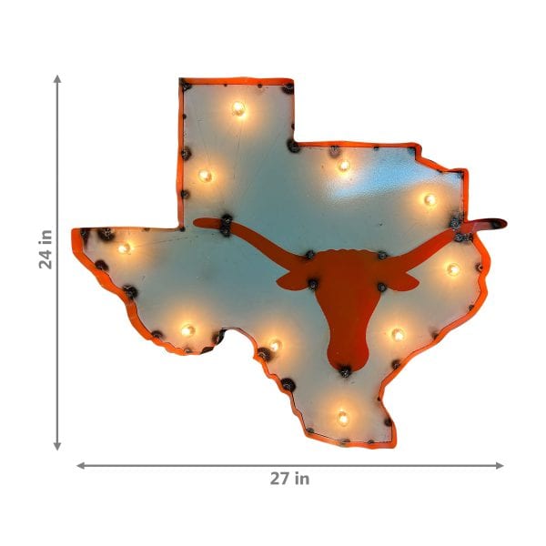 Texas Longhorns on Map Logo Lighted Recycled Metal Sign 2