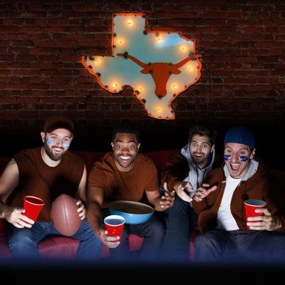 Texas Longhorns on Map Logo Lighted Recycled Metal Sign