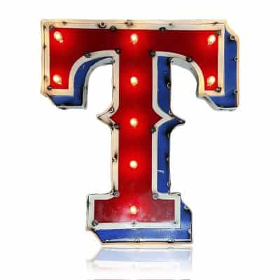 Texas Rangers Lighted Recycled Metal MLB Sign