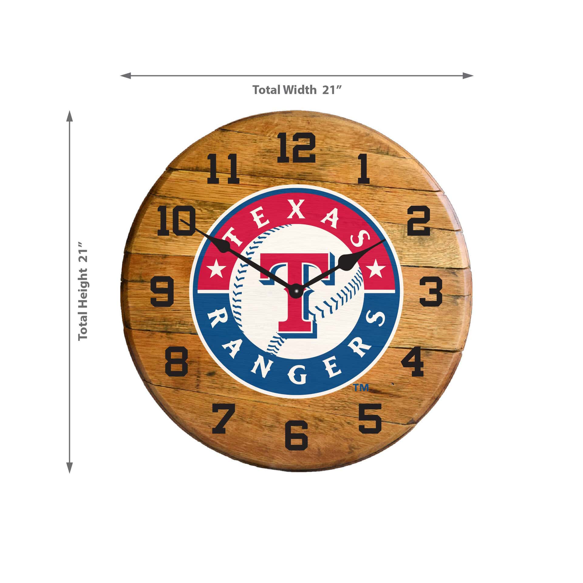 Texas Rangers Oak Barrel Clock MLB Licensed 2 Texas Rangers Oak Barrel Clock MLB Licensed - Image 2
