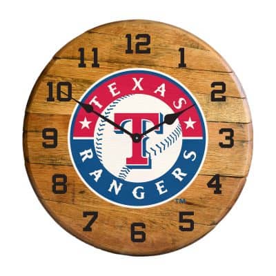 Texas Rangers Oak Barrel Clock MLB Licensed