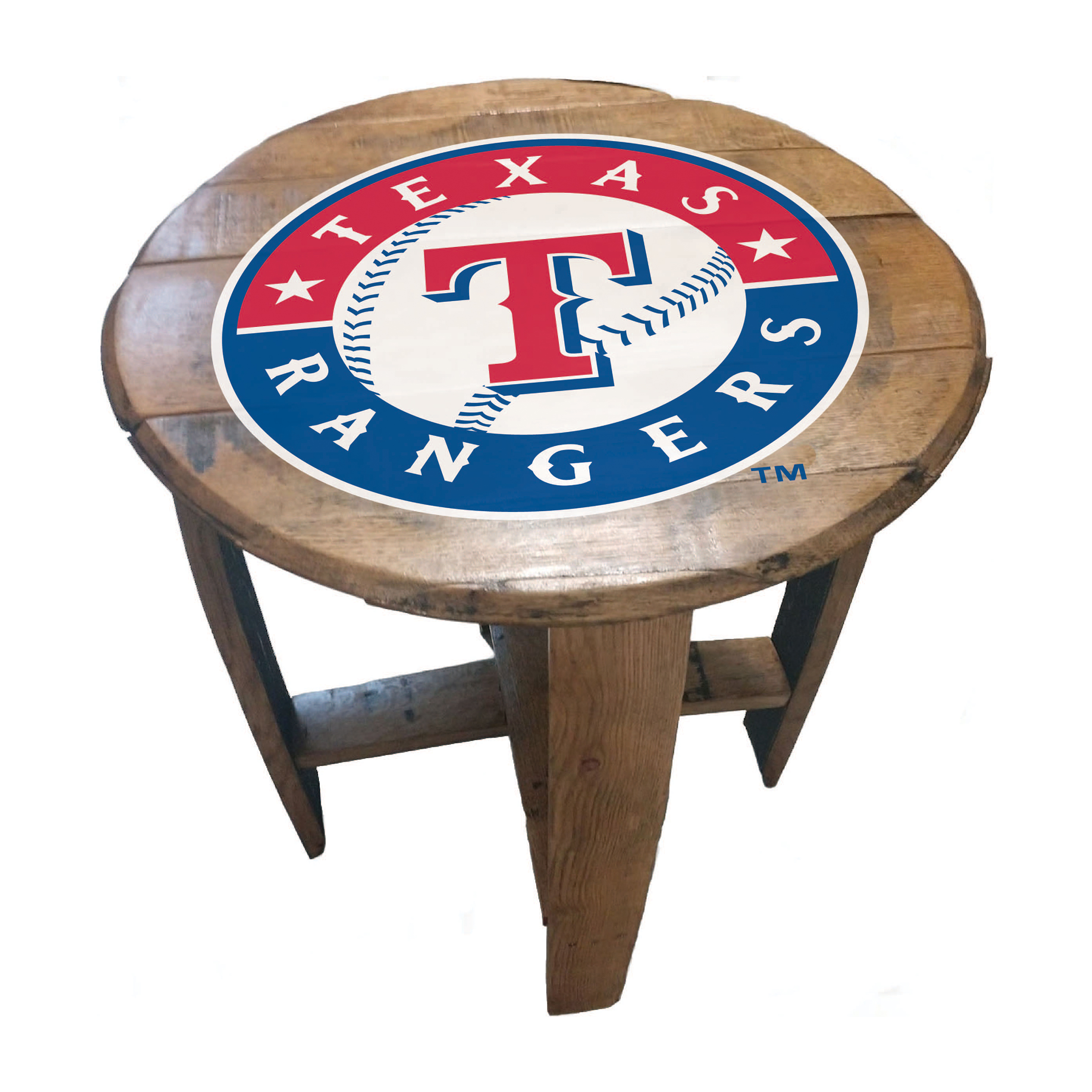 Texas Rangers Oak Whiskey Barrel End Table MLB Licensed 2 Texas Rangers Oak Whiskey Barrel End Table MLB Licensed - Image 2