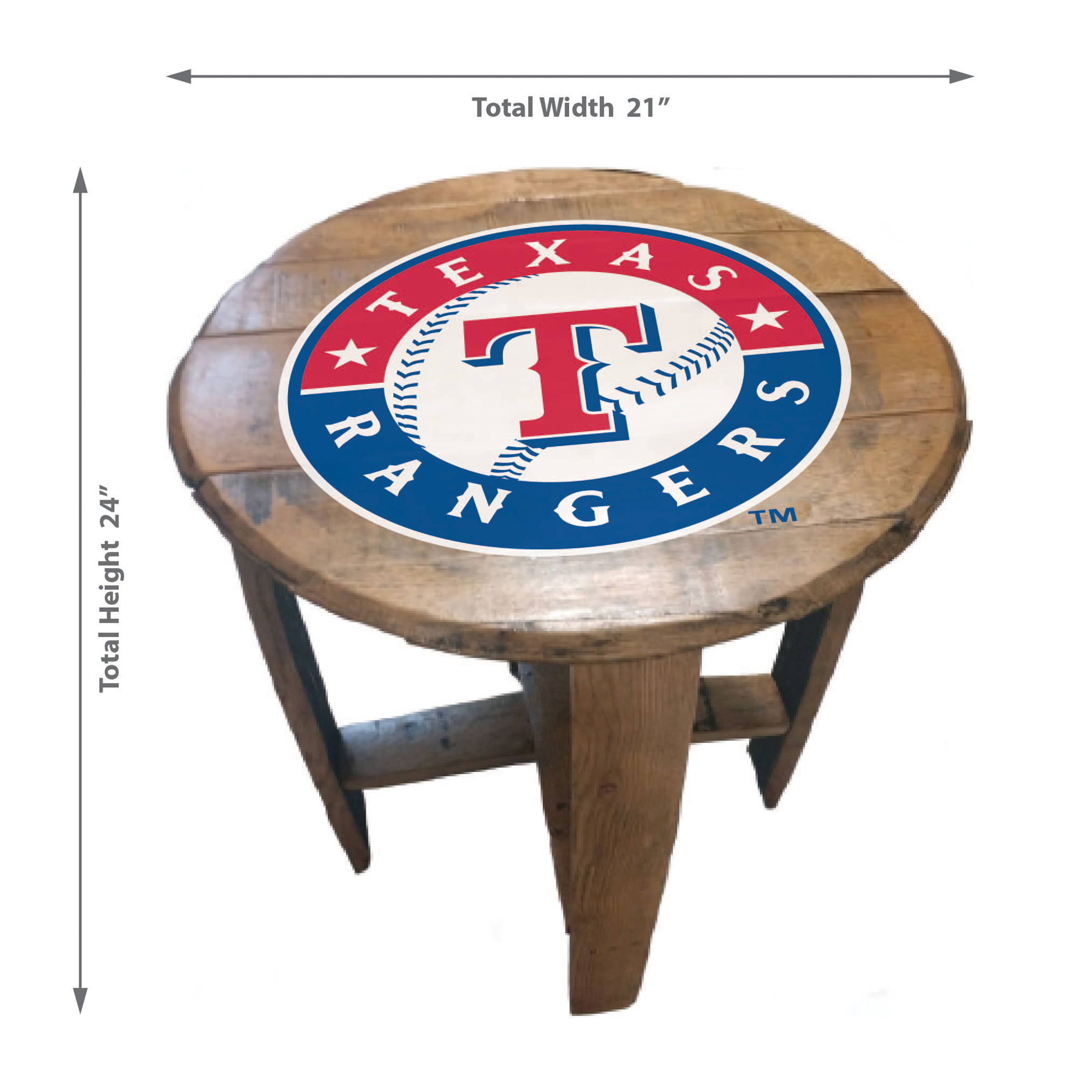 Texas Rangers Oak Whiskey Barrel End Table MLB Licensed 3 Texas Rangers Oak Whiskey Barrel End Table MLB Licensed - Image 3