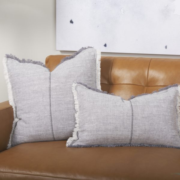 Thais 13L x 21W Gray Fabric Fringed Decorative Pillow Cover 4