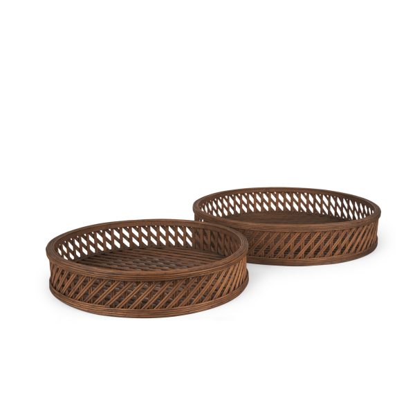Thala Medium Brown Round Wicker Tray Set of 2