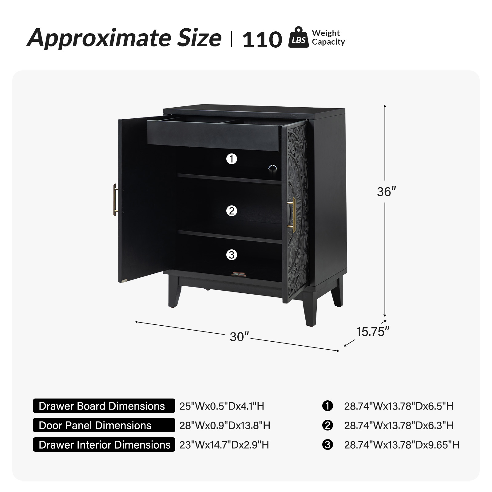 Thea Black Solid Wood Floral Carved Accent Cabinet 5 Thea Black Solid Wood Floral Carved Accent Cabinet - Image 5