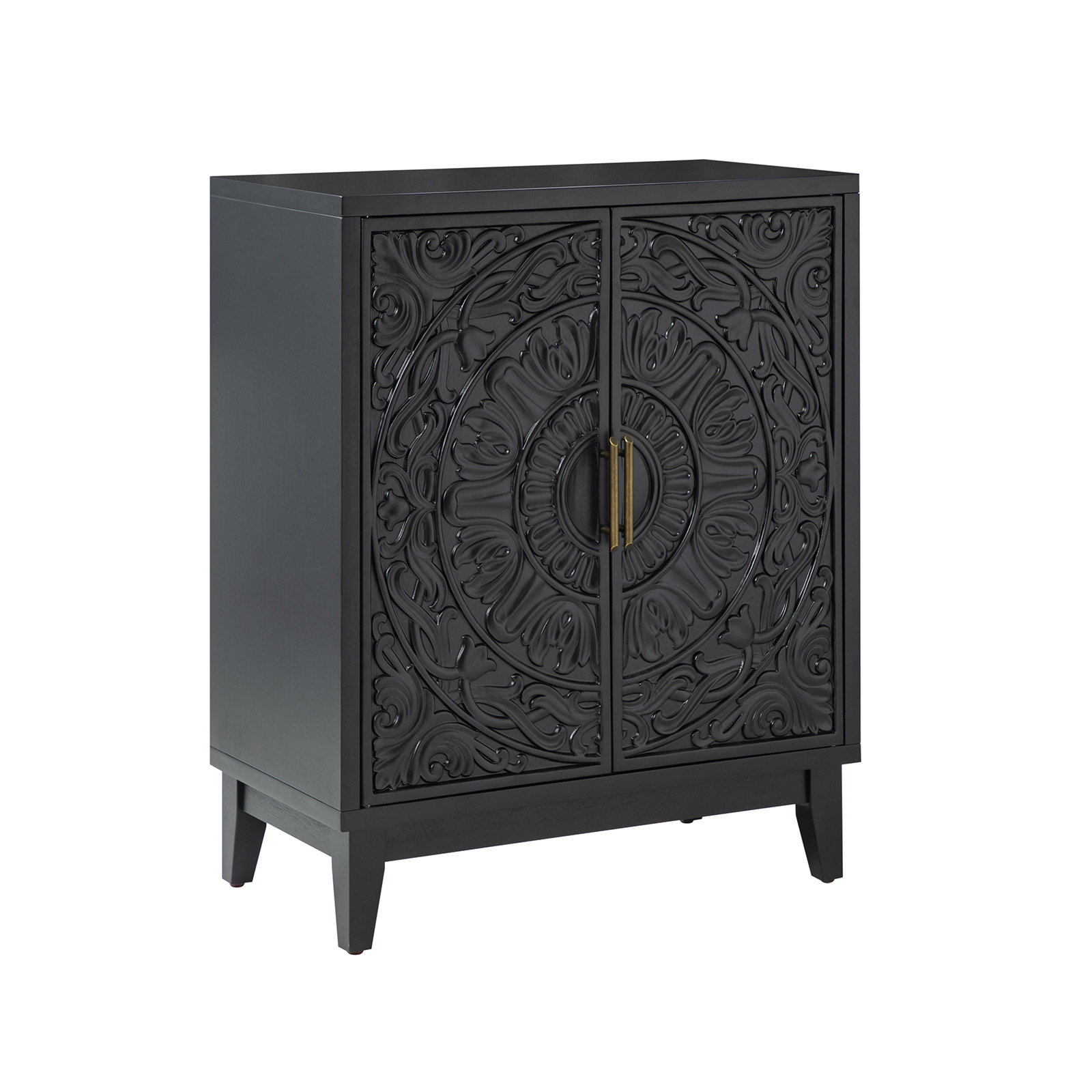 Thea Black Solid Wood Floral Carved Accent Cabinet 1 Thea Black Solid Wood Floral Carved Accent Cabinet