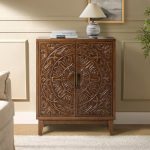 Thea Walnut Carved Floral Solid Wood Accent Cabinet 7 Thea Walnut Carved Floral Solid Wood Accent Cabinet