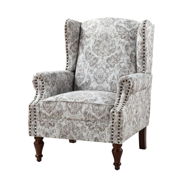 Theodor Beige Floral Wingback Nailhead Accent Chair 1