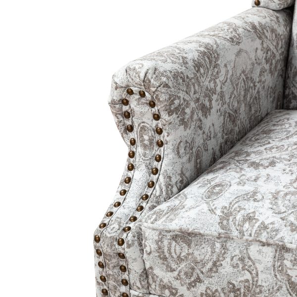 Theodor Beige Floral Wingback Nailhead Accent Chair 4