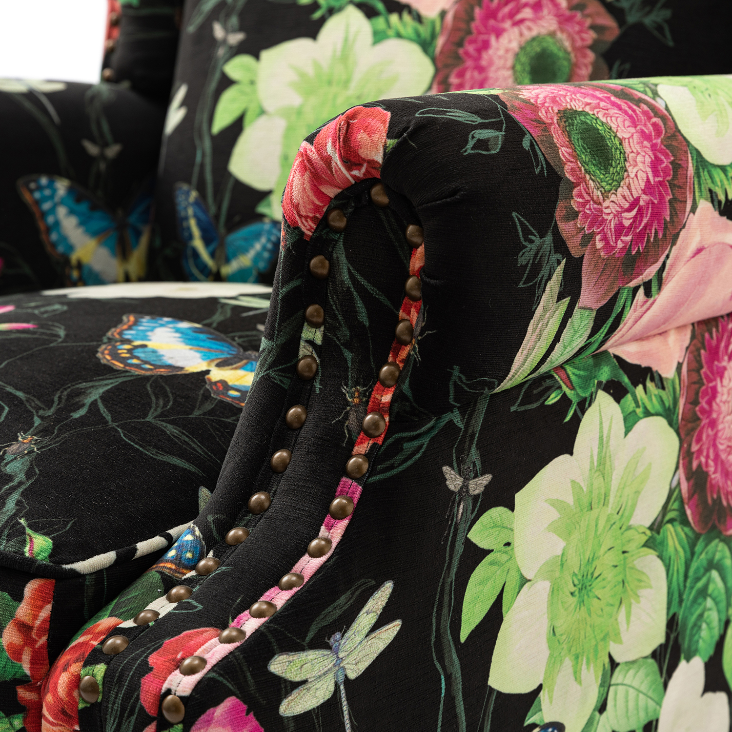 Theodor Black Floral Wingback Nailhead Accent Chair 5 Theodor Black Floral Wingback Nailhead Accent Chair - Image 5