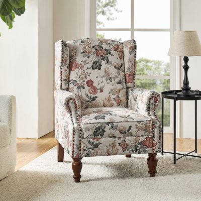 Theodor Floral Nailhead Trim Wingback Accent Chair
